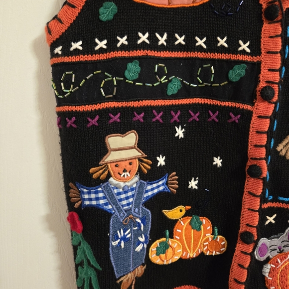 Designers Originals Studio Treats Halloween Sweater Vest Black Orange Size Small - Picture 2 of 8
